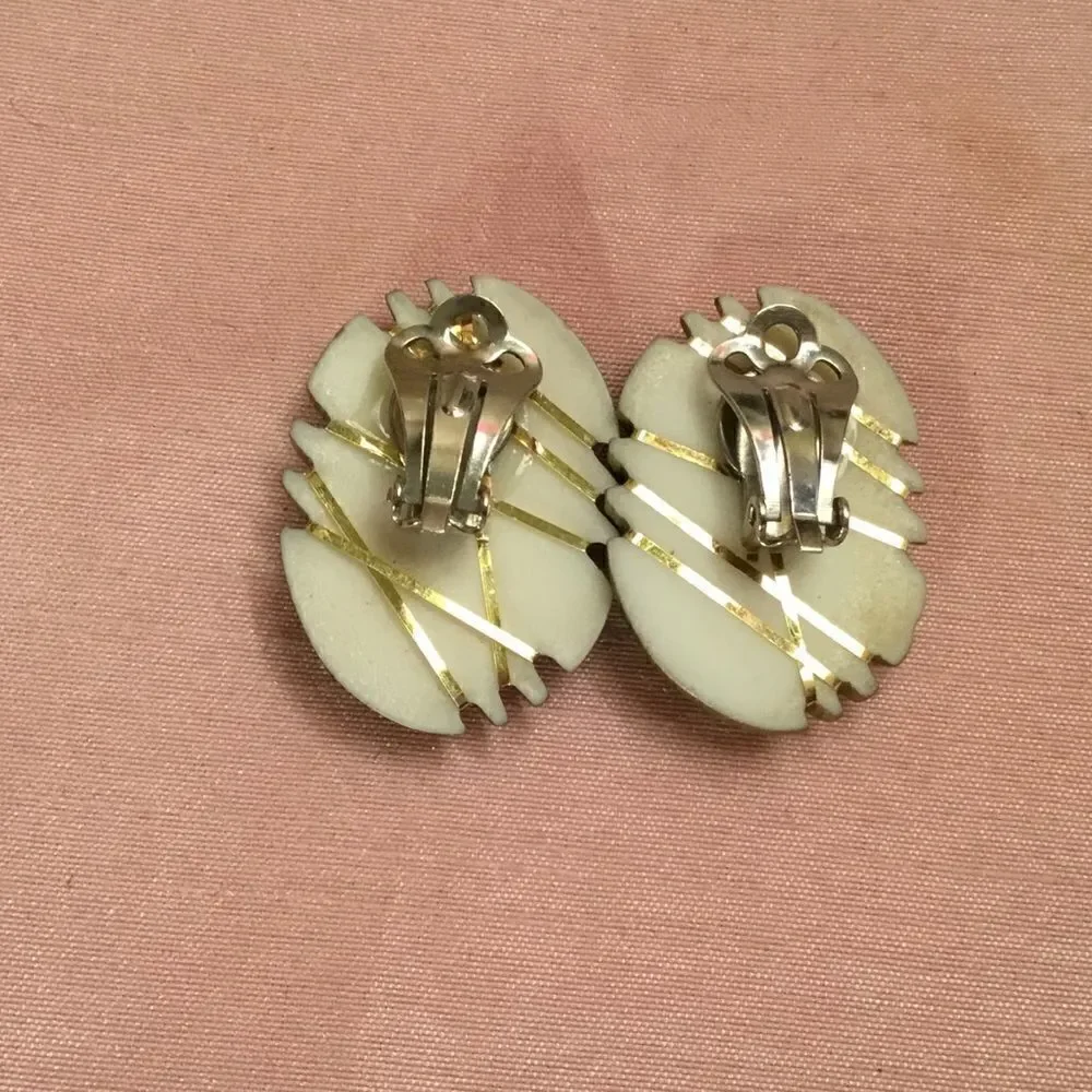Goldtone With Stripe Clip Earrings